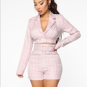 Pink Plaid Shorts Set